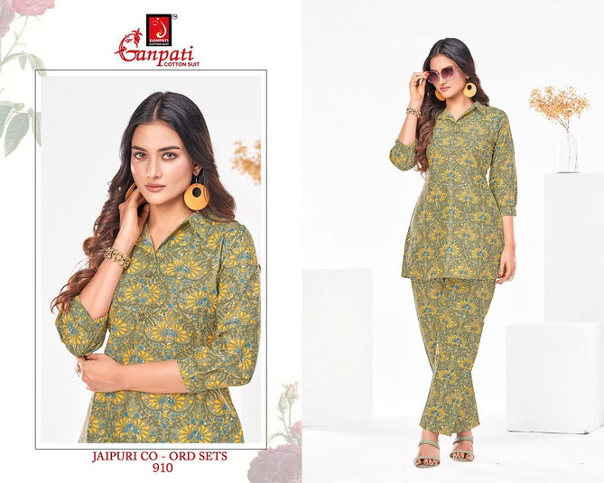 Jaipuri Vol 9 By Ganpati Cotton Printed Cord Set Ladies Top With Pants Wholesalers In Delhi